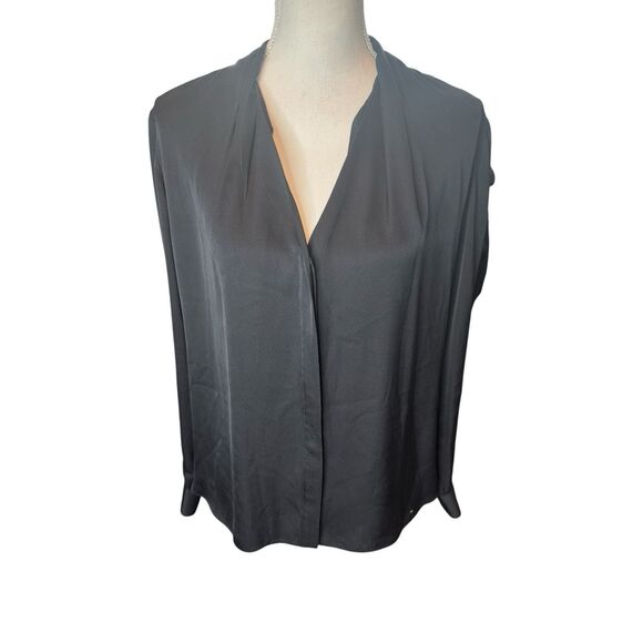 Elie Tahari Womens Silk Blouse L Black V Neck High End Designer Capsule - Picture 1 of 4